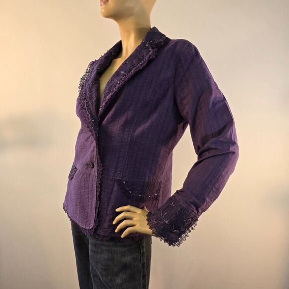 Panitti Purple Blazer Jacket Womens Sz L Embroidered Beaded Lace Embellished - Picture 6 of 12